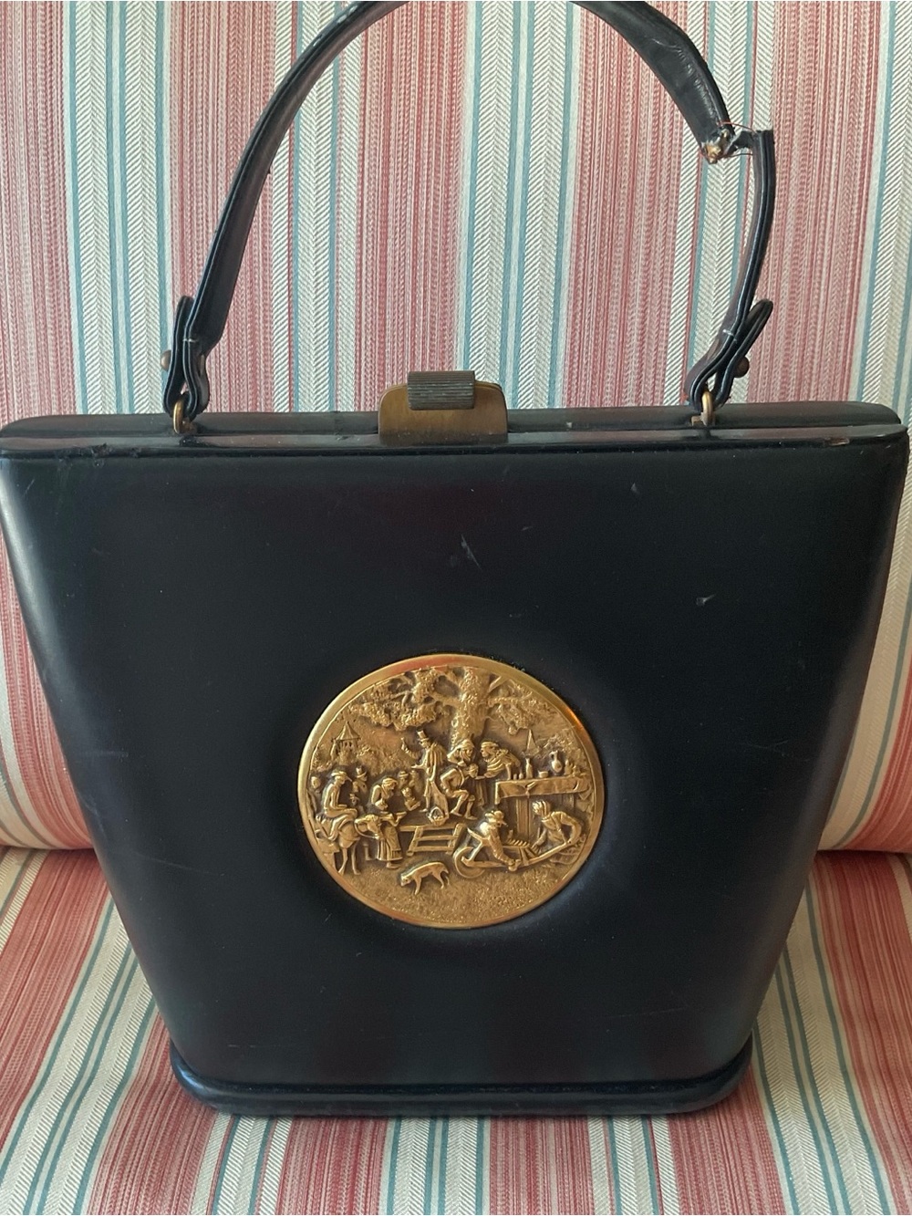 Vintage 1960's Prestige Leather Brass Plaque Project Bag As Is